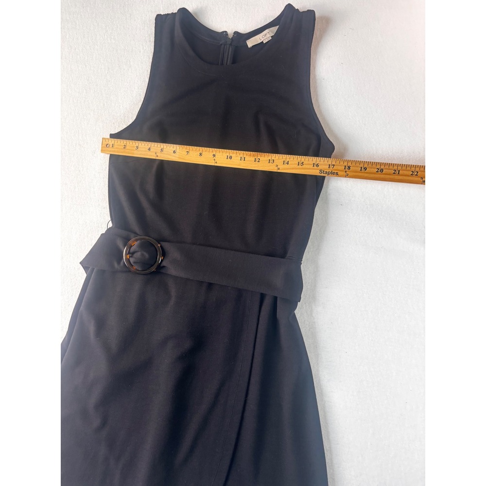 Ann Taylor LOFT Black Tortoiseshell Belted Wrap Sleeveless Shift Dress 10 - Picture 11 of 16
